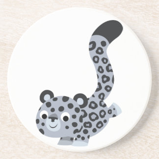 Posavasos De Arenisca Cute Landing Personalizado Snow Leopard Coaster