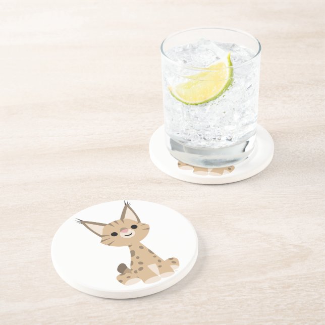 Posavasos De Arenisca Cute Personalizado Lynx Coaster (Lado)