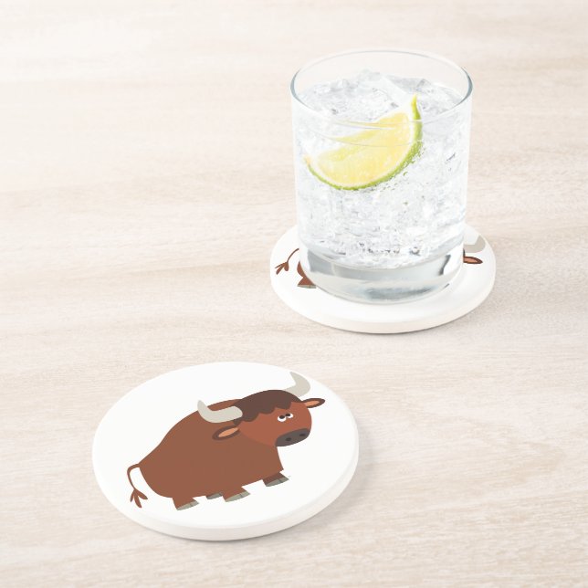 Posavasos De Arenisca Cute Shy Personalizado Bull Coaster (Lado)