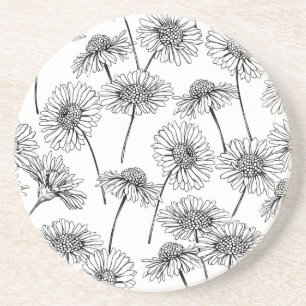 Posavasos De Arenisca Daisies, flores silvestres en blanco y negro