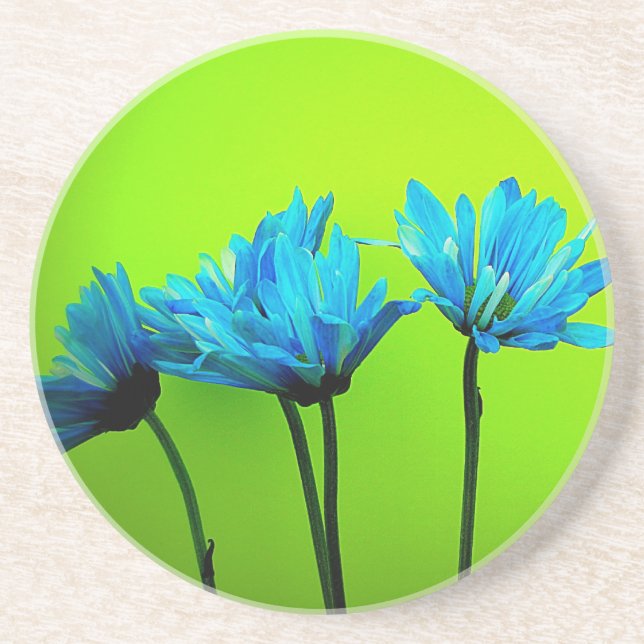 Posavasos De Arenisca Daisies turquesa verde azulados sobre regalos de f (Frente)