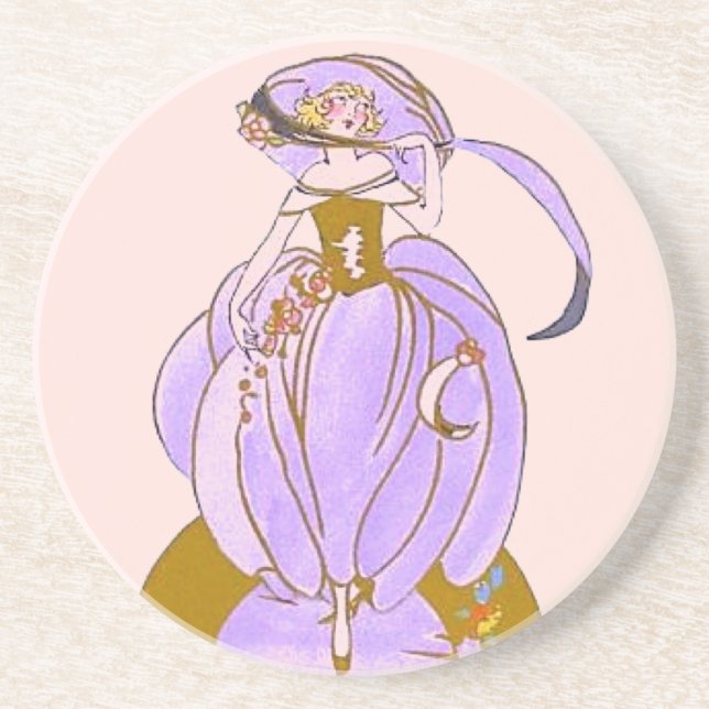 Posavasos De Arenisca Dama de disfraces Art Deco (Frente)
