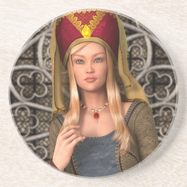 Posavasos De Arenisca Dama Medieval (Frente)