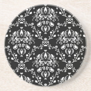 Posavasos De Arenisca Damasco blanco y negro