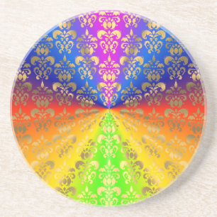 Posavasos De Arenisca Damasco de arco iris dorado