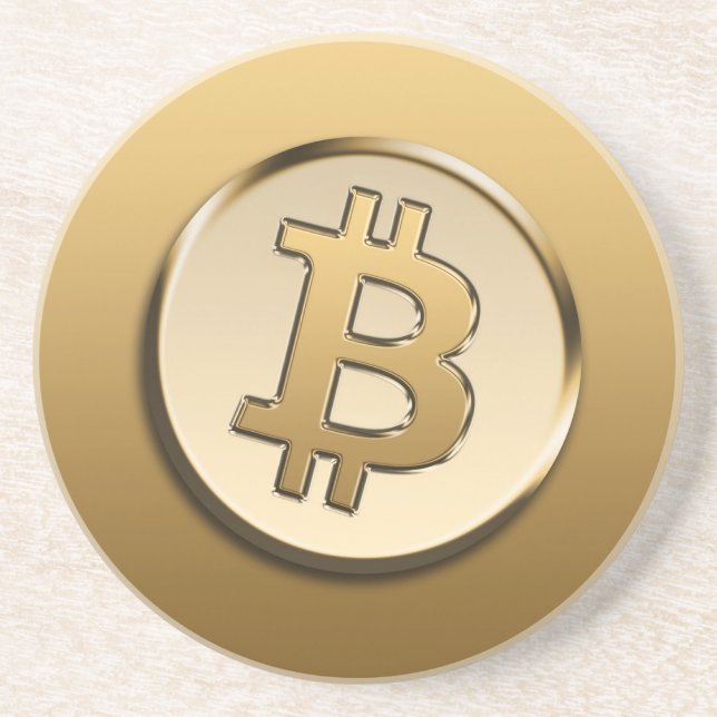 Posavasos de arenisca de Bitcoin dorado (Frente)
