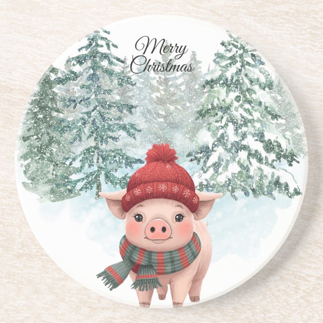 Posavasos de arenisca de cerdo de Navidad (Frente)