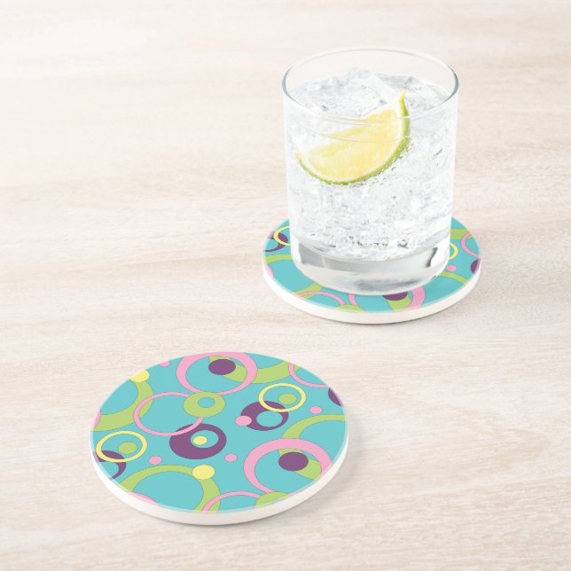 Posavasos de arenisca de círculos azules funky (Lado)