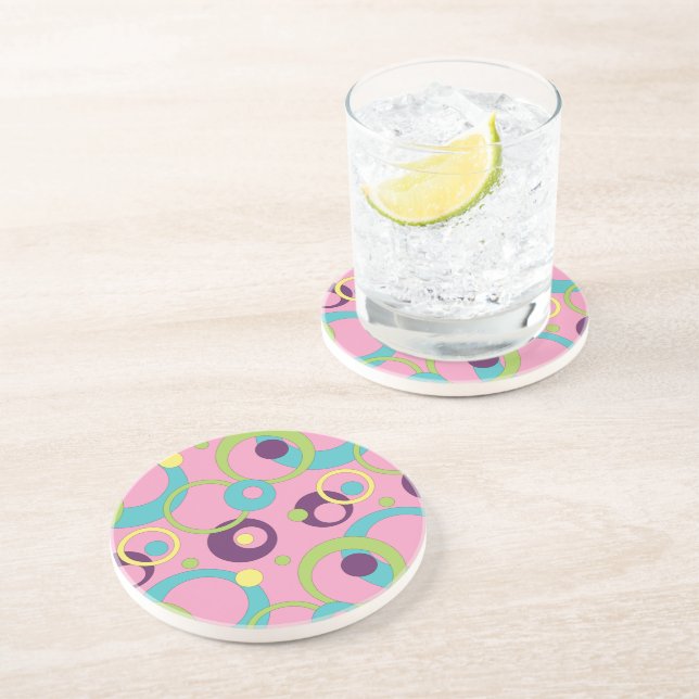 Posavasos de arenisca de círculos rosas funky (Lado)