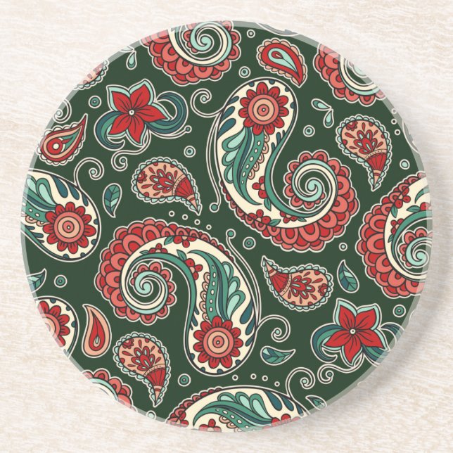 Posavasos de arenisca de estampado Paisley rojo y  (Frente)