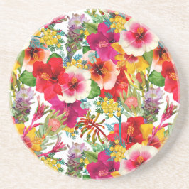Posavasos de arenisca de flores tropicales calient