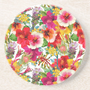 Posavasos de arenisca de flores tropicales calient