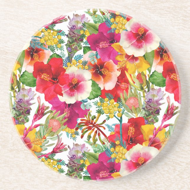 Posavasos de arenisca de flores tropicales calient (Frente)
