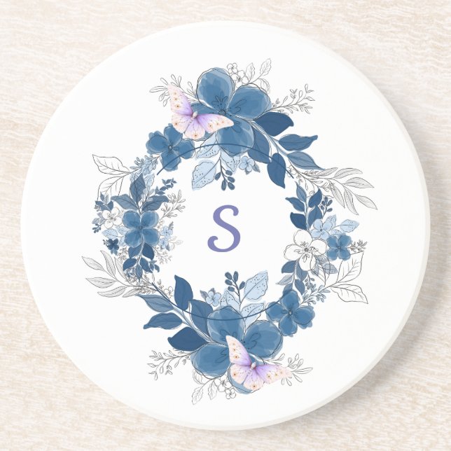 Posavasos de arenisca de mariposa floral (Frente)