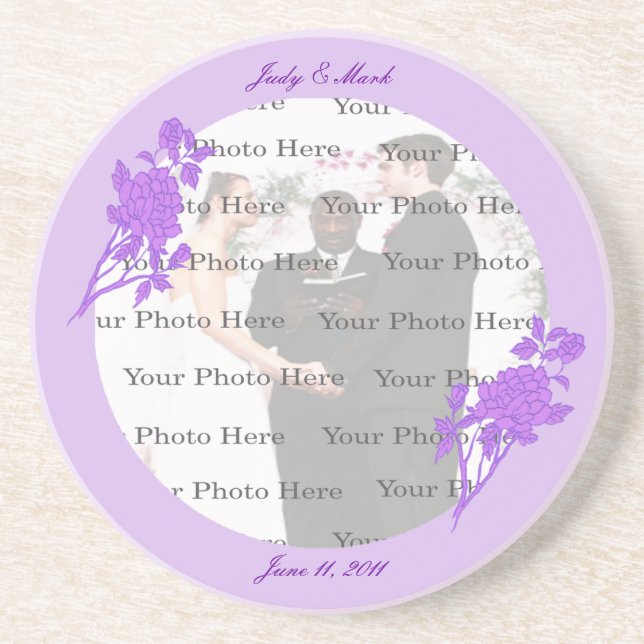 Posavasos De Arenisca  de Personalizado de flores moradas (Frente)