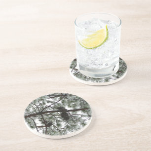 Posavasos De Arenisca Debajo de la foto del invierno de un pino cubierto