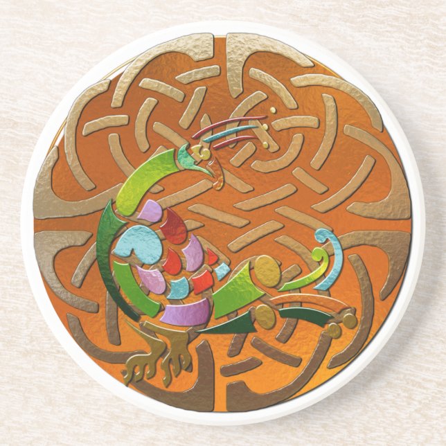 Posavasos De Arenisca Deco celta de pavo real (Frente)