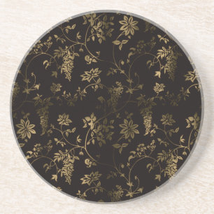 Posavasos De Arenisca Decoración dorada con flores