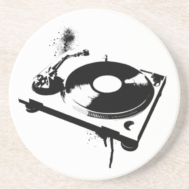 Posavasos De Arenisca Deejay DJ Turntable Coaster | Regalos musicales de (Frente)