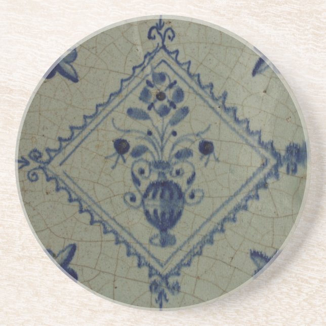 Posavasos De Arenisca Delft Blue Tile - Vase con flores y Bouquet (Frente)