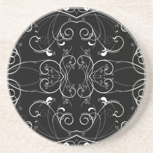 Posavasos De Arenisca Delicado patrón floral repetitivo en blanco sobre 
