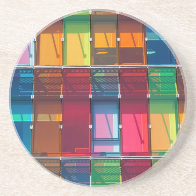Posavasos De Arenisca Detalle de edificio comercial multicolor (Frente)