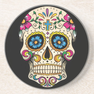 Posavasos De Arenisca Día de la Calavera Azúcar Muerta con Cruz