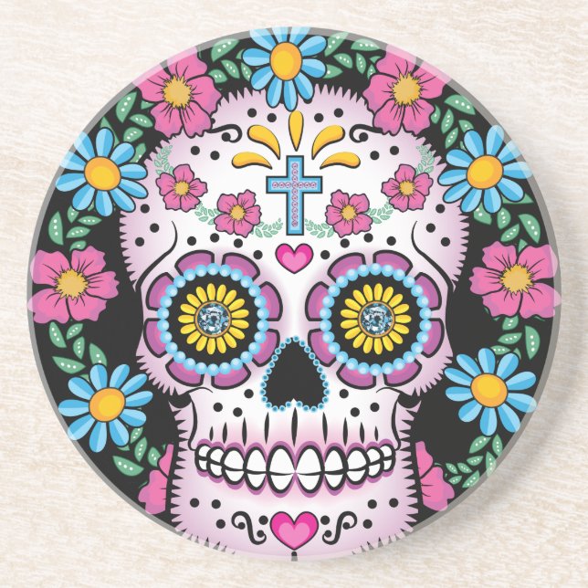 Posavasos De Arenisca Dia de los Muertos Skull (Frente)