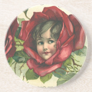 Posavasos De Arenisca Día de San Valentín antiguo, caras victorianas en 