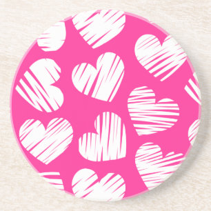 Posavasos De Arenisca Día de San Valentín cardíaco moderno de color rosa