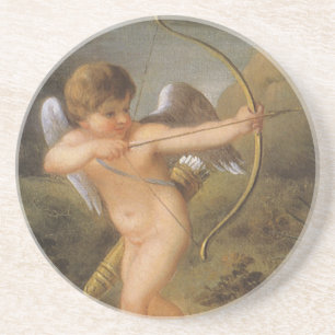 Posavasos De Arenisca Día de San Valentín de cosecha, cupido con arco y