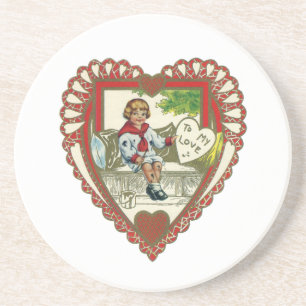 Posavasos De Arenisca Día de San Valentín Victoriano Antiguo, Niño en Co