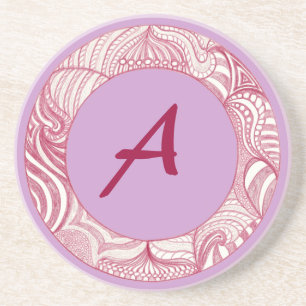 Posavasos De Arenisca Dibujo de líneas de círculo rojas, monogramas