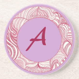 Posavasos De Arenisca Dibujo de líneas de círculo rojas, monogramas