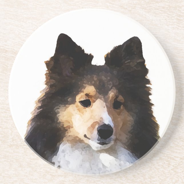 Posavasos De Arenisca Dibujo de Sheltie Dog (Frente)