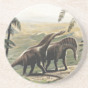 Posavasos De Arenisca Dinosaurios Vintage, Amargasaurus con Palmeras