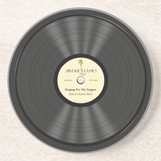 Posavasos De Arenisca Disco de vinilo personalizado del micrófono del (Frente)