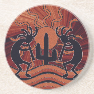 Posavasos De Arenisca Diseño al sudoeste anaranjado y negro Kokopelli