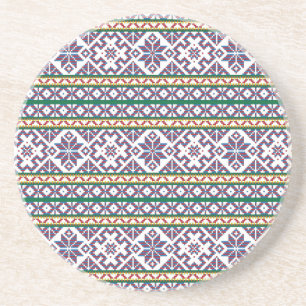 Posavasos De Arenisca Diseño de arte folclórico multicolor tribal