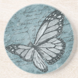 Posavasos De Arenisca Diseño de caligrafía de mariposa azul vintage
