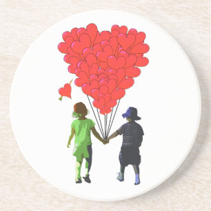 Posavasos De Arenisca Diseño de globos de corazón romántico para niños