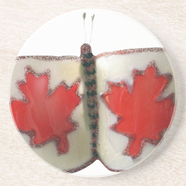 Posavasos De Arenisca Diseño de mariposa de bandera canadiense (Frente)