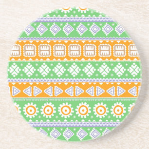 Posavasos De Arenisca Diseño de patrones étnicos naranja verde lindo