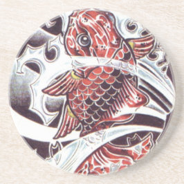 Posavasos De Arenisca Diseño de tatuaje de koi rojo