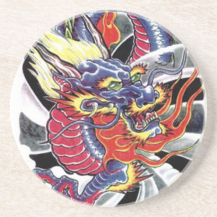 Posavasos De Arenisca Diseño de tatuajes japoneses del Dragón Azul