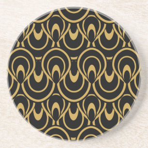 Posavasos De Arenisca Diseño elegante del art déco del negro y del oro