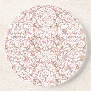 Posavasos De Arenisca Diseño floral blanco y rosa