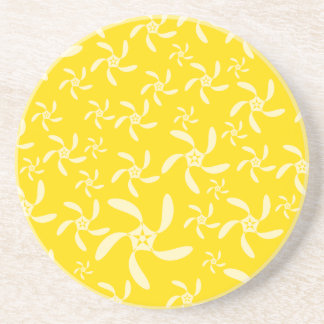 Posavasos De Arenisca Diseño floral de verano. Amarillo pálido.