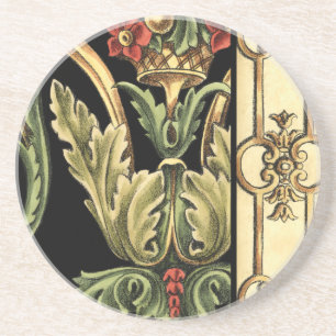 Posavasos De Arenisca Diseño floral ornamental con fronteras negras