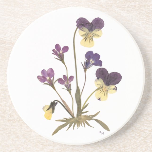 Posavasos De Arenisca Diseño floral presionado (Frente)
